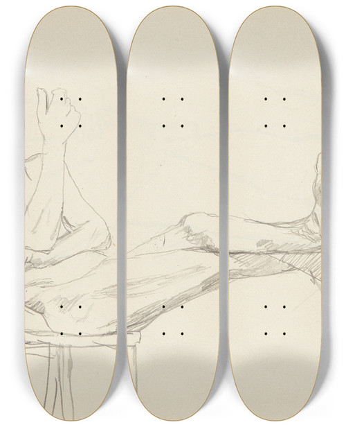 Triptych art skateboard deck of Adolf Sternschuss Akt Siedzcego Mczyzny Trzymajcego Nogi Na Krzeseku Typu Trjng by Adolf Sternschuss (1873-1915)