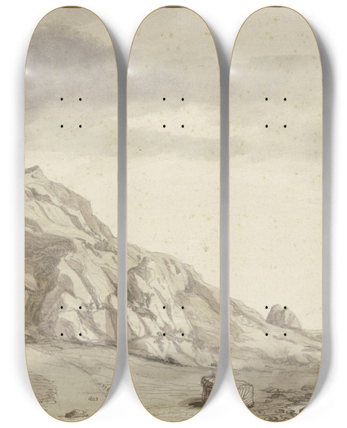 Triptych art skateboard deck of Lambert Doomer Rock Section By The Water by Lambert Doomer (1623-1700)