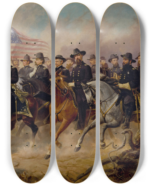 Triptych art skateboard deck of Ole Peter Hansen Balling Grant And His Generals by Ole Peter Hansen Balling (1823-1906)