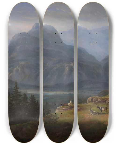 Triptych art skateboard deck of Johan Christian Dahl The Etsch Valley Near Roveredo by Johan Christian Dahl (1788-1857)