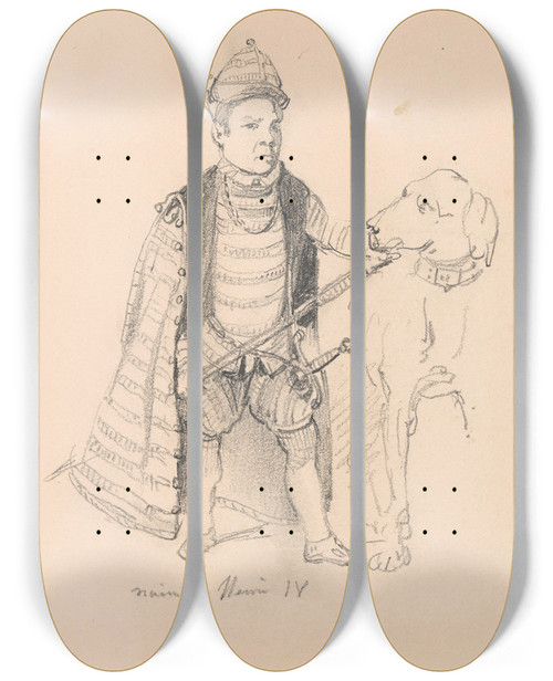 Triptych art skateboard deck of Nicaise De Keyser Cardinal Granvelles Dwarf And A Standing Monk by Nicaise De Keyser (1813-1887)