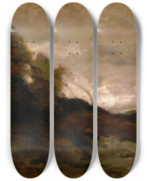 Triptych art skateboard deck of Jeanbaptistecamille Corot Valle Solitaire_1 by Jean-Baptiste-Camille Corot (1796-1875)