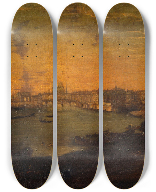 Triptych art skateboard deck of Le Roux Vue De Lle Saintlouis Et De Lle De La Cit Depuis La Pointe De Larsenal by Le Roux (18-)