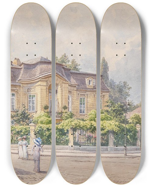 Triptych art skateboard deck of Ludwig Hans Fischer Villa Am Meidlinger Tor Zum Schnbrunner Schlosspark by Ludwig Hans Fischer (1848-1915)