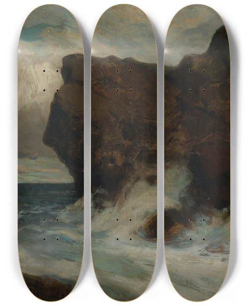 Triptych art skateboard deck of Edward Mitchell Bannister Ocean Cliffs by Edward Mitchell Bannister (1828-1901)