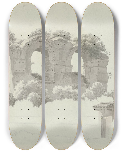 Triptych art skateboard deck of Josephus Augustus Knip A Part Of An Aqueduct In Rome by Josephus Augustus Knip (1777-1847)