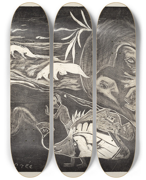 Triptych art skateboard deck of Paul Gauguin The Universe Is Created Lunivers Est Cree Ii by Paul Gauguin (1848-1903)