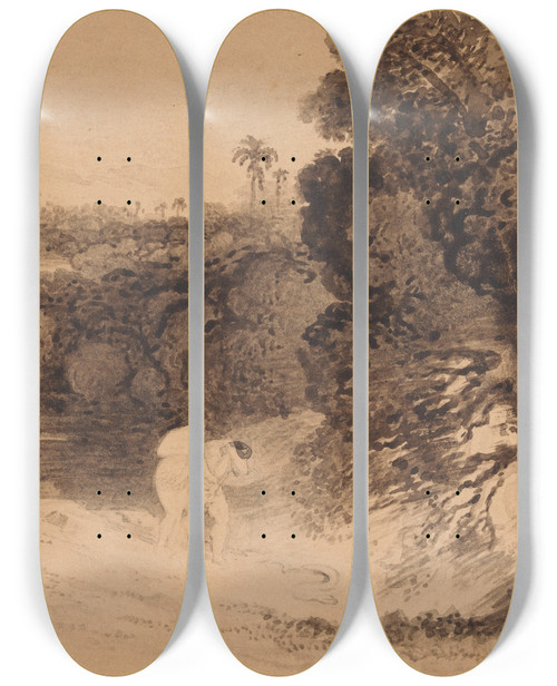 Triptych art skateboard deck of John Martin Expulsion From Eden by John Martin (1789-1854)