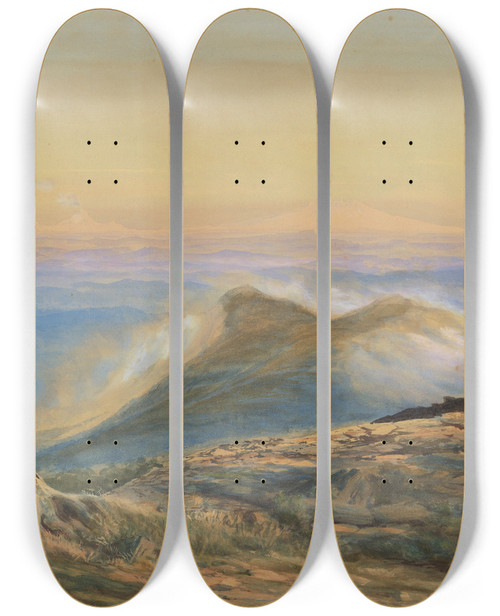 Triptych art skateboard deck of John Gully Tongariro Ngauruhoe And Ruapehu Central North Island by John Gully (1819-1888)