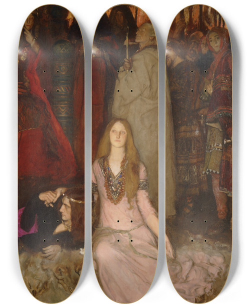 Triptych art skateboard deck of Edwin Austin Abbey The Play Scene In Hamlet Act Iii Scene Ii by Edwin Austin Abbey (1852-1911)