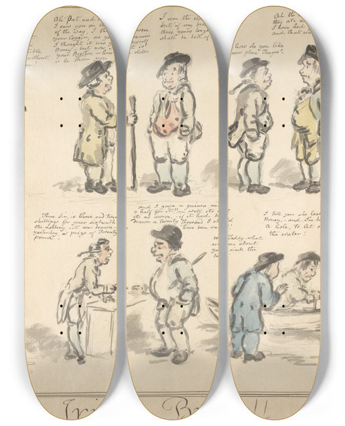 Triptych art skateboard deck of George Moutard Woodward Irish Bulls by George Moutard Woodward (1765-1809)