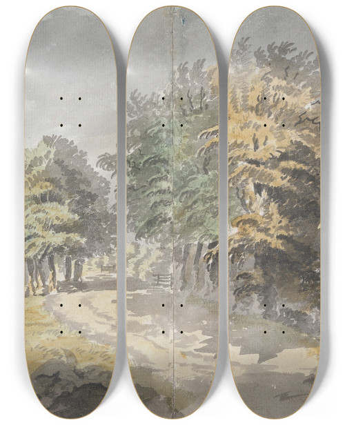 Triptych art skateboard deck of James Miller Miller Lane Trees By River by James Miller (1773-1814)