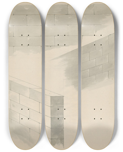 Triptych art skateboard deck of David Humbert De Superville Three Views Of A Brick Wall by David Humbert De Superville (1770-1849)