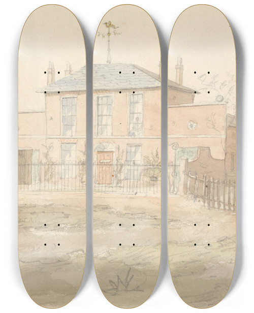 Triptych art skateboard deck of John Preston Neale House With Weathercock by John Preston Neale