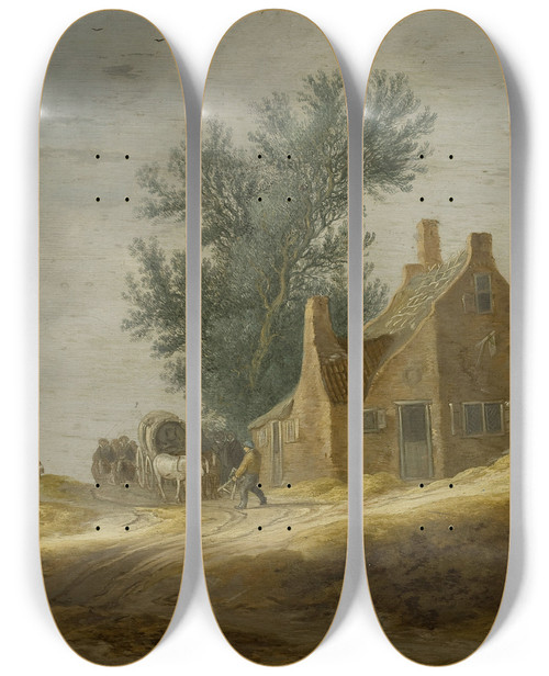 Triptych art skateboard deck of Pieter De Neyn Dutch Landscape by Pieter de Neyn (1597-1639)