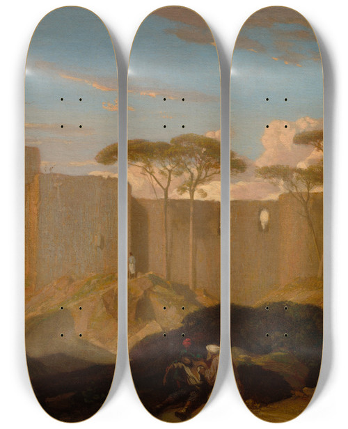 Triptych art skateboard deck of Alexandregabriel Decamps The Good Samaritan_1 by Alexandre-Gabriel Decamps (1803-1860)