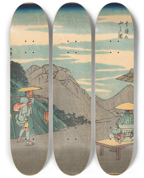 Triptych art skateboard deck of And Hiroshige Okabe_2 by Ando Hiroshige (1797-1858)