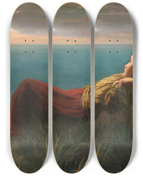 Triptych art skateboard deck of Jozef Israls Dreams Dolce Far Niente by Jozef Israels (1824-1911)