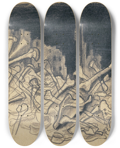 Triptych art skateboard deck of Karl Wiener Sammelt Knochen by Karl Wiener (1901-1949)