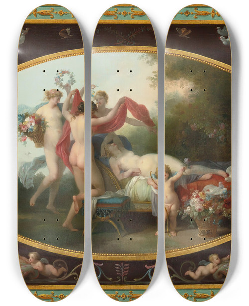 Triptych art skateboard deck of Jeanfrdric Schall Sleeping Venus by Jean-Frdric Schall (1752-1825)