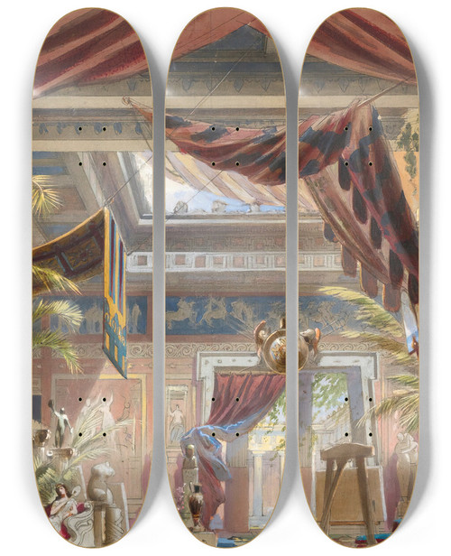 Triptych art skateboard deck of Christian Jank An Elaborate Romanatrium by Christian Jank (1833-1888)