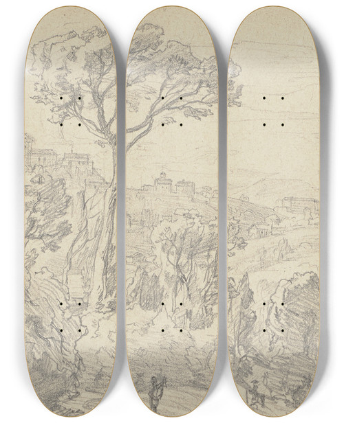 Triptych art skateboard deck of Friedrich Metz Near Florence_3 by Friedrich Metz (1820-1901)
