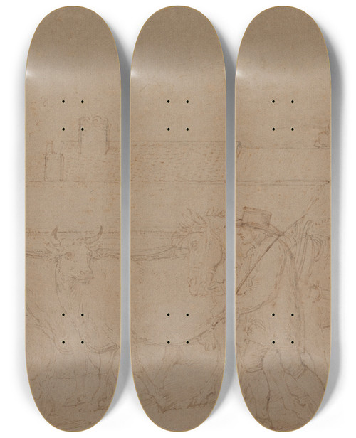 Triptych art skateboard deck of Benjamin West A Farm Near Windsor by Benjamin West (1738-1820)