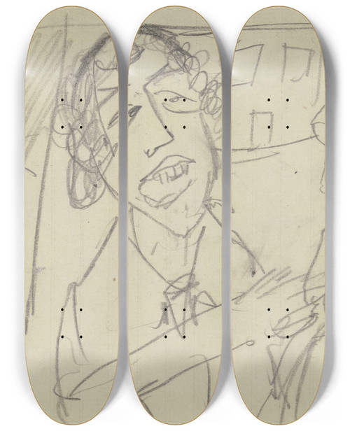 Triptych art skateboard deck of Max Beckmann Oskar Leifers Worldview by Max Beckmann (1884-1950)