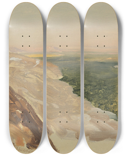Triptych art skateboard deck of Frederic Edwin Church View Of A Plain With Damascus Syria From The Mountains by Frederic Edwin Church (1826-1900)
