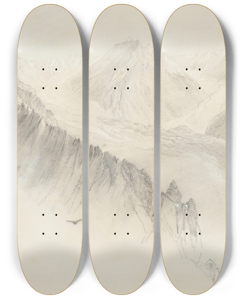 Triptych art skateboard deck of Nicholas Chevalier View From The Mt Cook Range by Nicholas Chevalier (1828-1902)