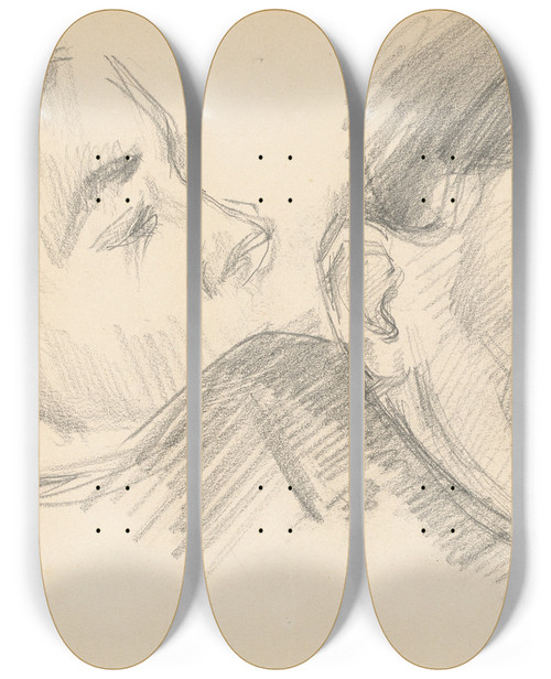 Triptych art skateboard deck of Paul Czanne Two Heads_2 by Paul Cezanne (1839-1906)