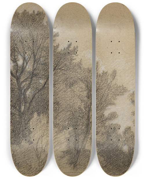 Triptych art skateboard deck of Jeanachille Benouville Edge Of A Wood by Jean-Achille Benouville (1815-1891)