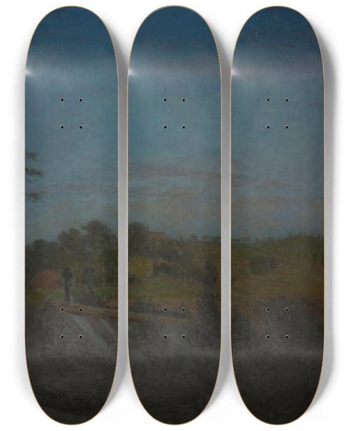 Triptych art skateboard deck of Karl Nordstrm Summer Evening In Bellevue by Karl Nordstrom (1855-1923)