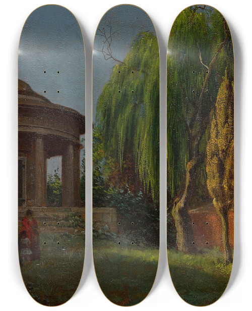 Triptych art skateboard deck of Eastman Johnson Scene Associated With Mount Vernon by Eastman Johnson (1824-1906)
