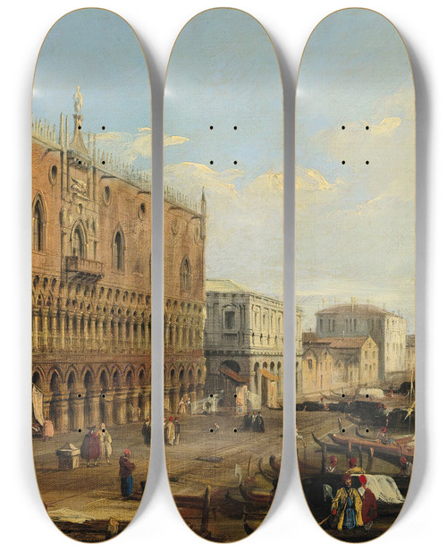 Triptych art skateboard deck of James Holland The Doges Palace by James Holland (1800-1870)