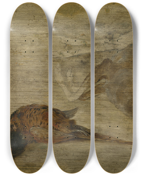 Triptych art skateboard deck of Jan Brueghel The Younger Study Of Monkeys A Deer And Other Animals by Jan Brueghel the Younger (1601-1678)