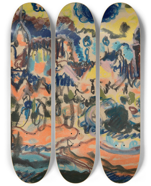 Triptych art skateboard deck of Jules Schmalzigaug Scheveningen_2 by Jules Schmalzigaug (1882-1917)