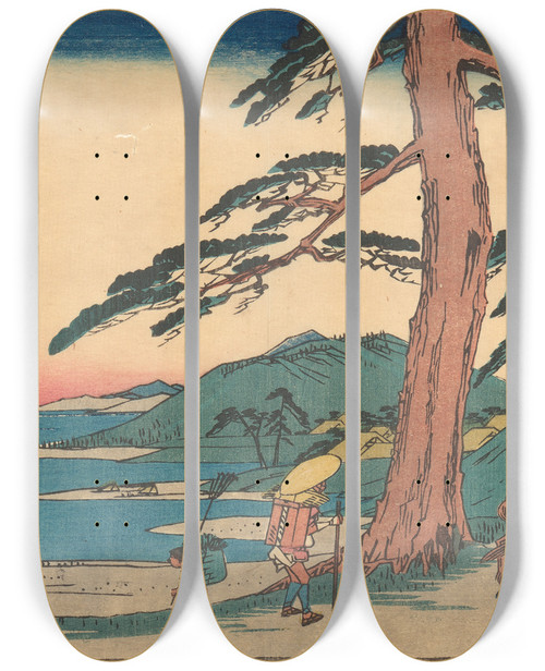 Triptych art skateboard deck of And Hiroshige Okitsu_2 by Ando Hiroshige (1797-1858)