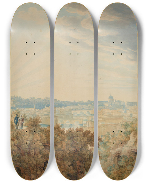 Triptych art skateboard deck of Carl Ludwig Frommel A View Of Rome From The Palatine by Carl Ludwig Frommel (1789-1863)