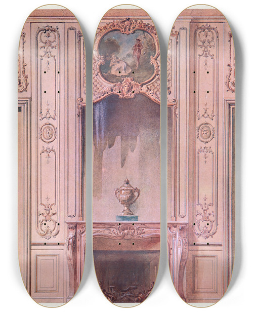 Triptych art skateboard deck of Georges Rmon Salon Peint Style Rgence Vue Gomtrale by Georges Remon (1889-1963)