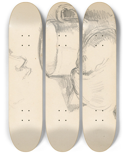 Triptych art skateboard deck of Paul Czanne A Head A Cup And A Bread Roll by Paul Cezanne (1839-1906)