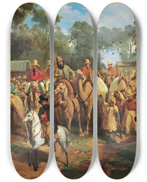 Triptych art skateboard deck of Nicholas Chevalier Memorandum Of The Start Of The Exploring Expedition by Nicholas Chevalier (1828-1902)