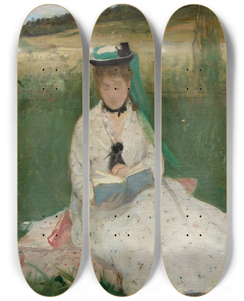 Triptych art skateboard deck of Berthe Morisot Reading by Berthe Morisot (1841-1895)