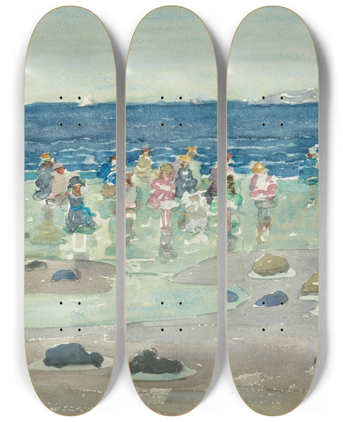 Triptych art skateboard deck of Maurice Prendergast Low Tide by Maurice Prendergast (1858-1924)