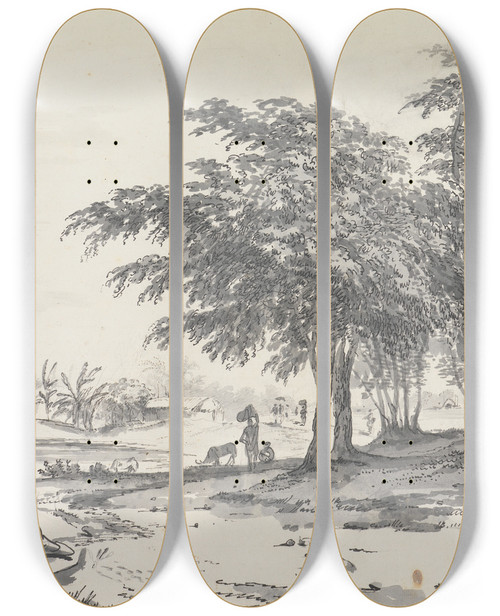 Triptych art skateboard deck of William Hodges Original Drawings For Choix De Vues De Linde And Others Pl51 by William Hodges (1744-1797)