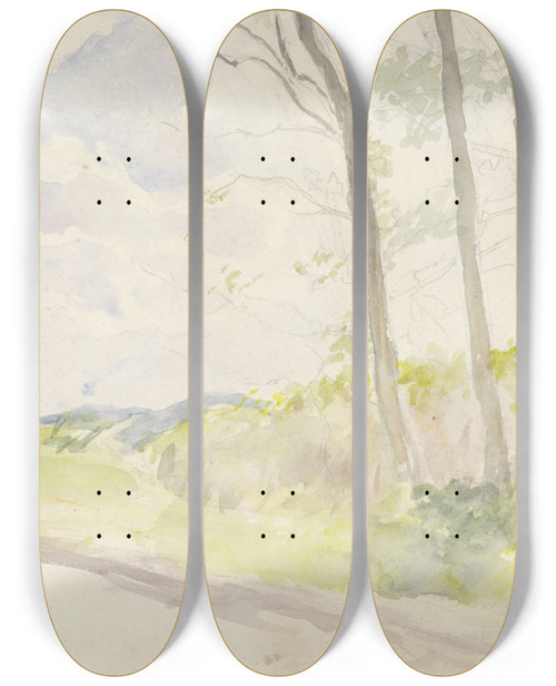 Triptych art skateboard deck of Jozef Israls Boomgroep Bij Een Weg by Jozef Israels (1824-1911)
