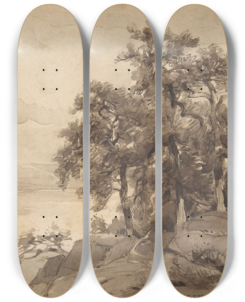 Triptych art skateboard deck of Hendrik Dirk Kruseman Van Elten Landscape by Hendrik Dirk Kruseman Van Elten (1829-1904)