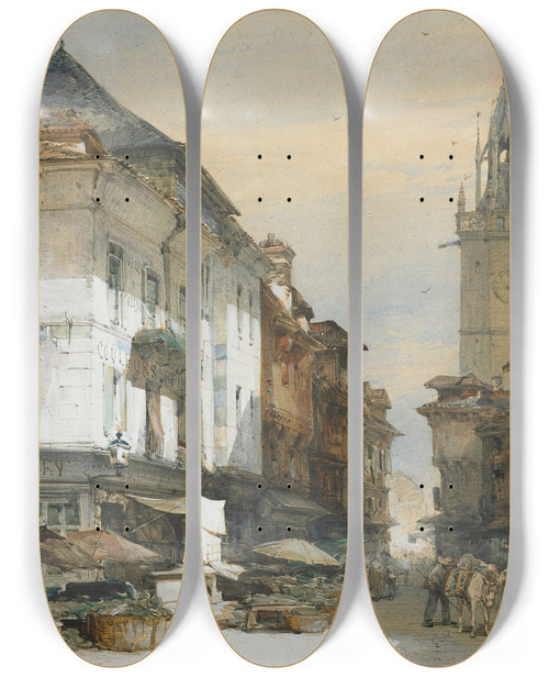 Triptych art skateboard deck of William Callow Evereux France by William Callow (1812-1908)