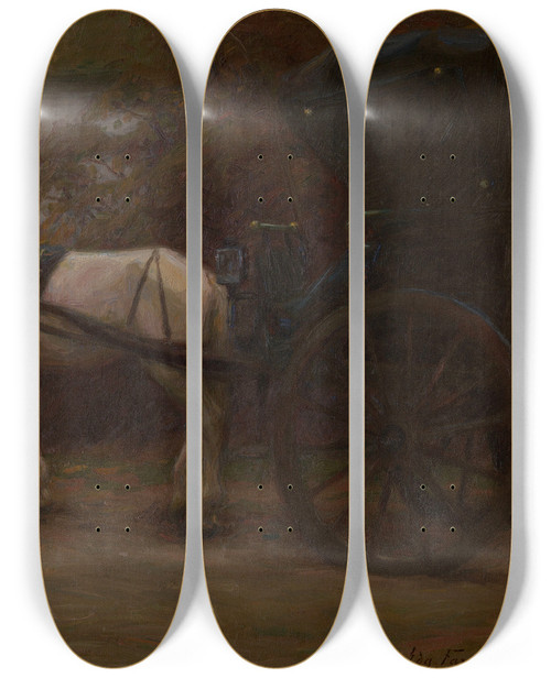 Triptych art skateboard deck of Edgard Farasyn The Village Doctor by Edgard Farasyn (1858-1938)