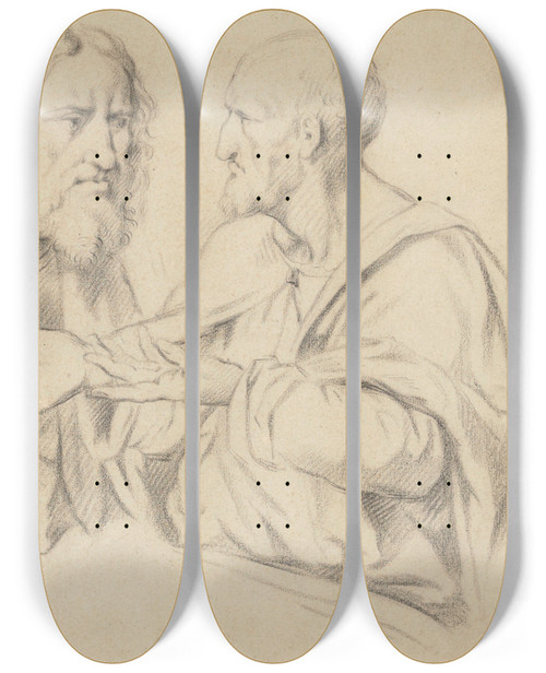 Triptych art skateboard deck of Jean Antoine Verschaeren The Apostles Matthew Simon And Taddeus by Jean Antoine Verschaeren (1803-1863)